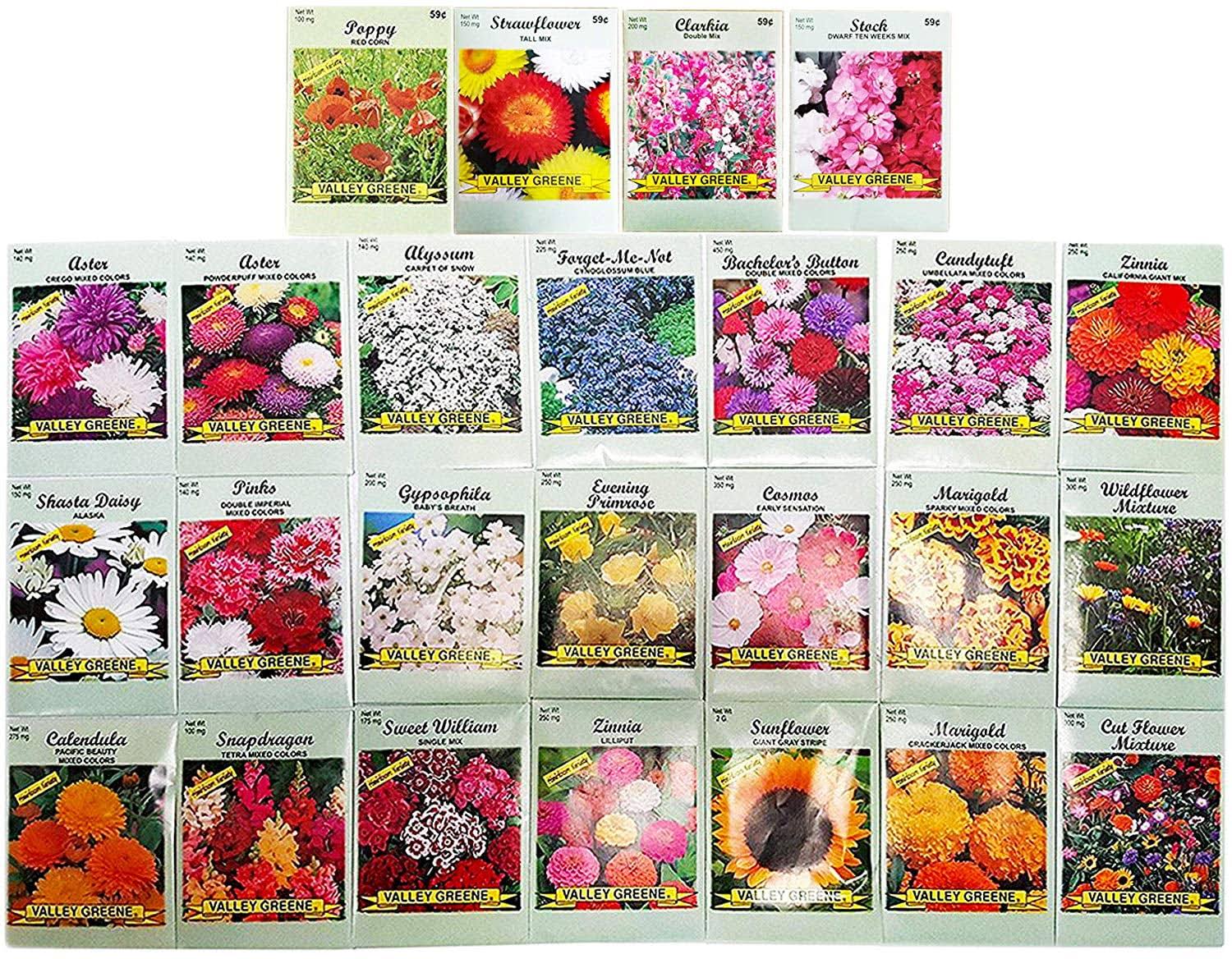 58f48446ba848444939acc1838bebf6f4b03ebfe51f9a926e93273ba9ab6adbc.jpg Set of 25 Flower Seed Packets Including 10 or More Varieties Forget Me Nots, Pinks, Marigolds, - Image 1