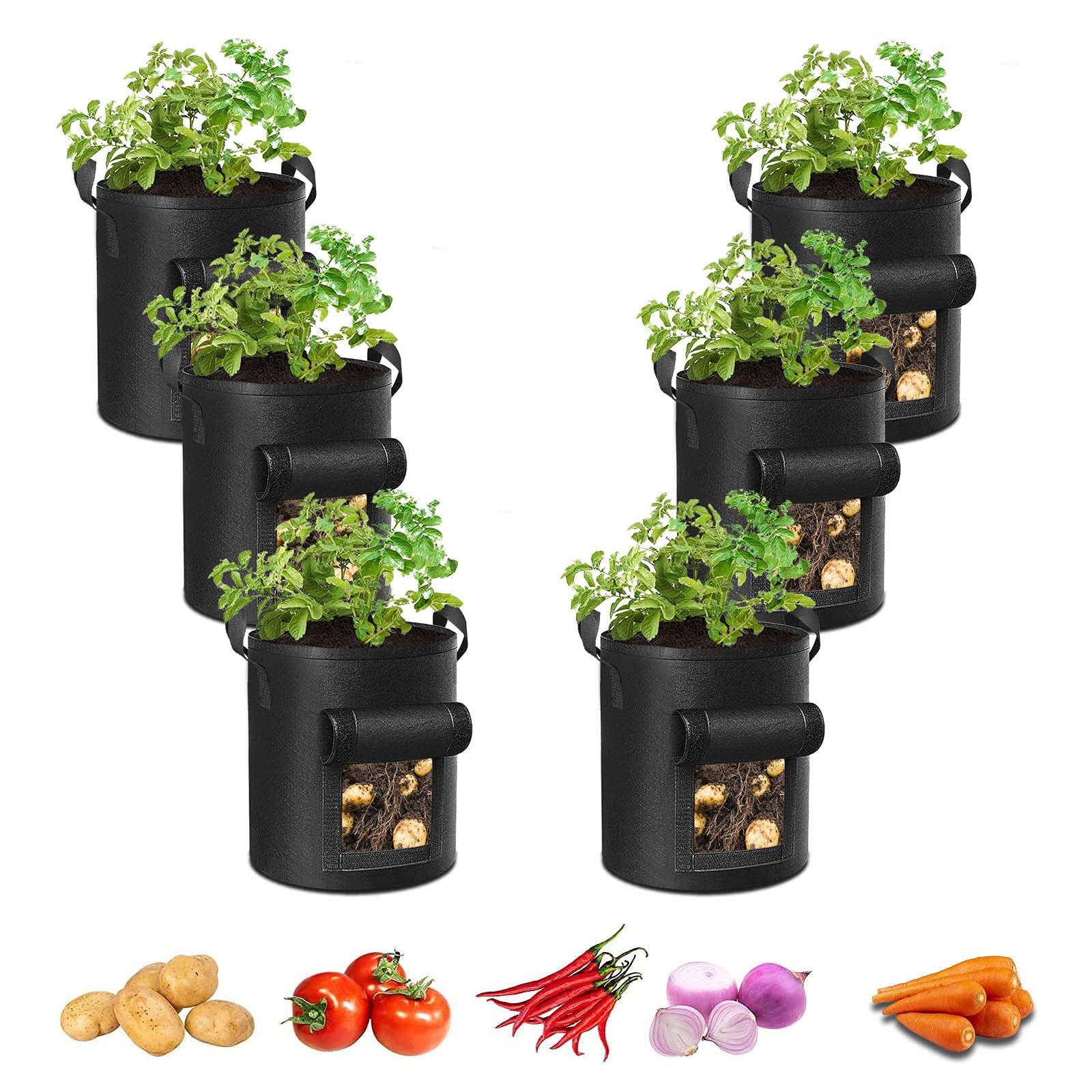 590debae572808bb91e8092a031d9a9ea45b1ca2fbd1b0bfe4a8b4c2cef1f001.jpg Adorma 6-Pack 10 Gallon Potato Grow Bags, Heavy Duty Fabric Pots with Handles,300G Thickened Nonwoven Pots for Plants - Image 1