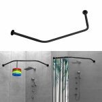 Tanxih Corner Shower Curtain Rod Adjustable Stainless Steel Diamond Shaped Rack Drill Free Install for Bathroom, Bathtub, Clothing Store (Black