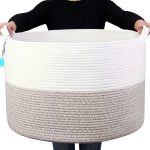 Casaphoria XXXLarge Cotton Rope Basket 21.7" x 21.7" x 13.8" Woven Laundry Blanket Basket Basket with Handle Storage Comforter Cushions Thread