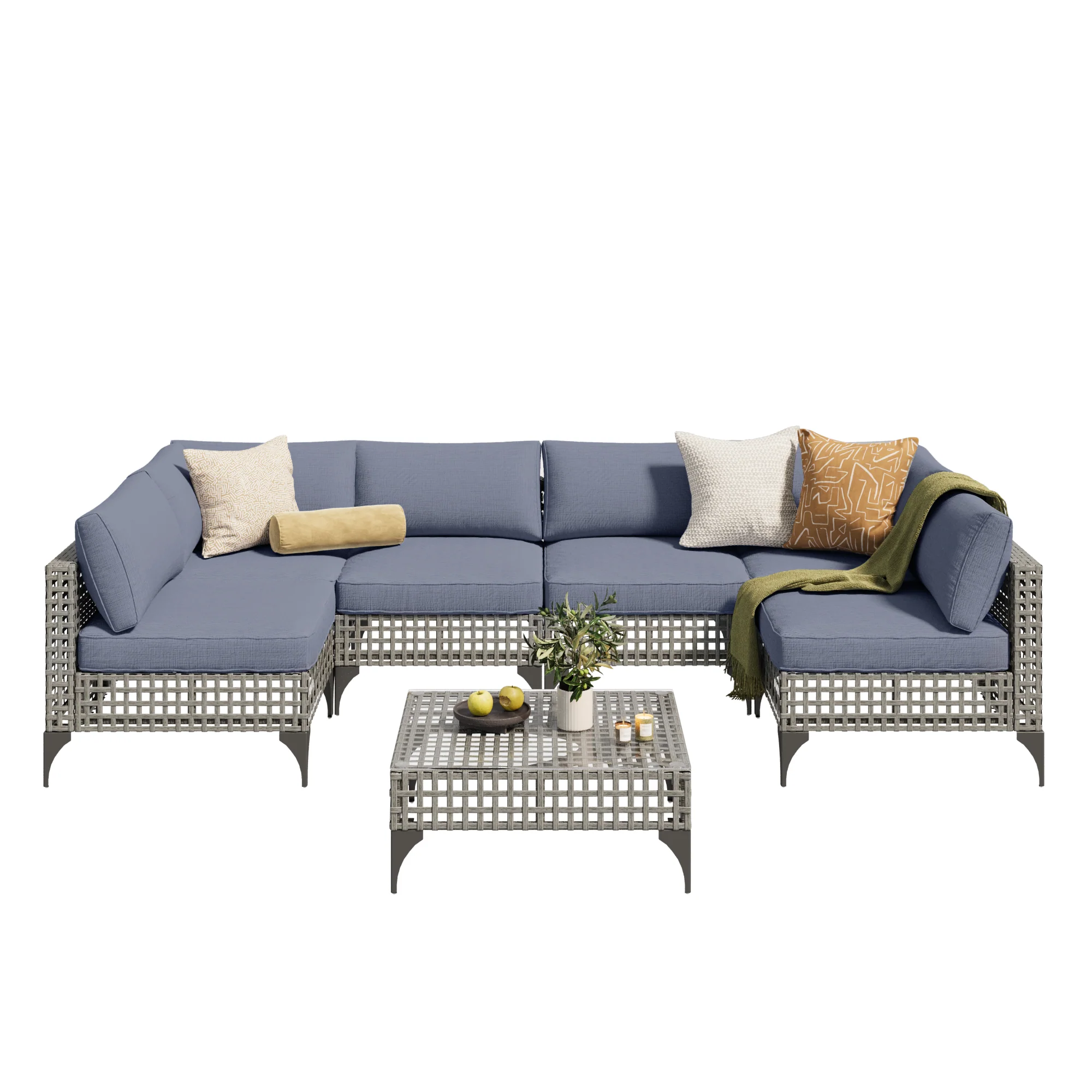 5944aff33b3a66ca88d750e16c70fbd6ebb2836aaeb0c9c375c14e3572448333.webp AECOJOY 7-Piece Patio Outdoor Furniture Set, Boho Outdoor Sectional Set, Grey&Blue - Image 1
