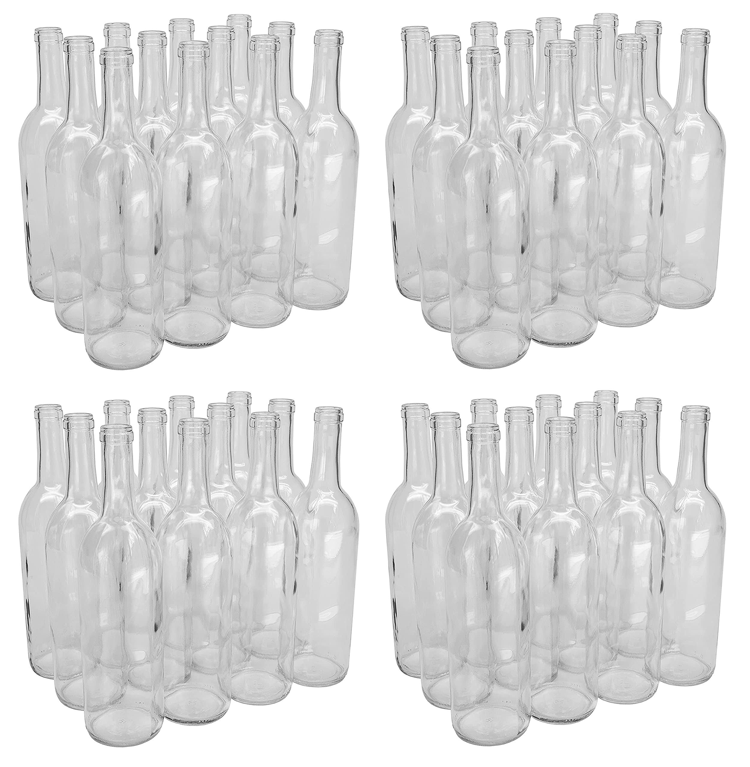 5952089c4814000cebc3a4c806599fa91df92cff589db14e52c24dede86804a9.jpg North Mountain Supply 750ml Glass Bordeaux Wine Bottle Flat-bottomed Cork Finish - 48 Bottles (4 Cases of 12) - Clearflint - Image 1
