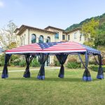 Outsunny 10' x 20' Pop Up Party Tent Gazebo Wedding Canopy with Removable Mesh Sidewalls - American Flag Print