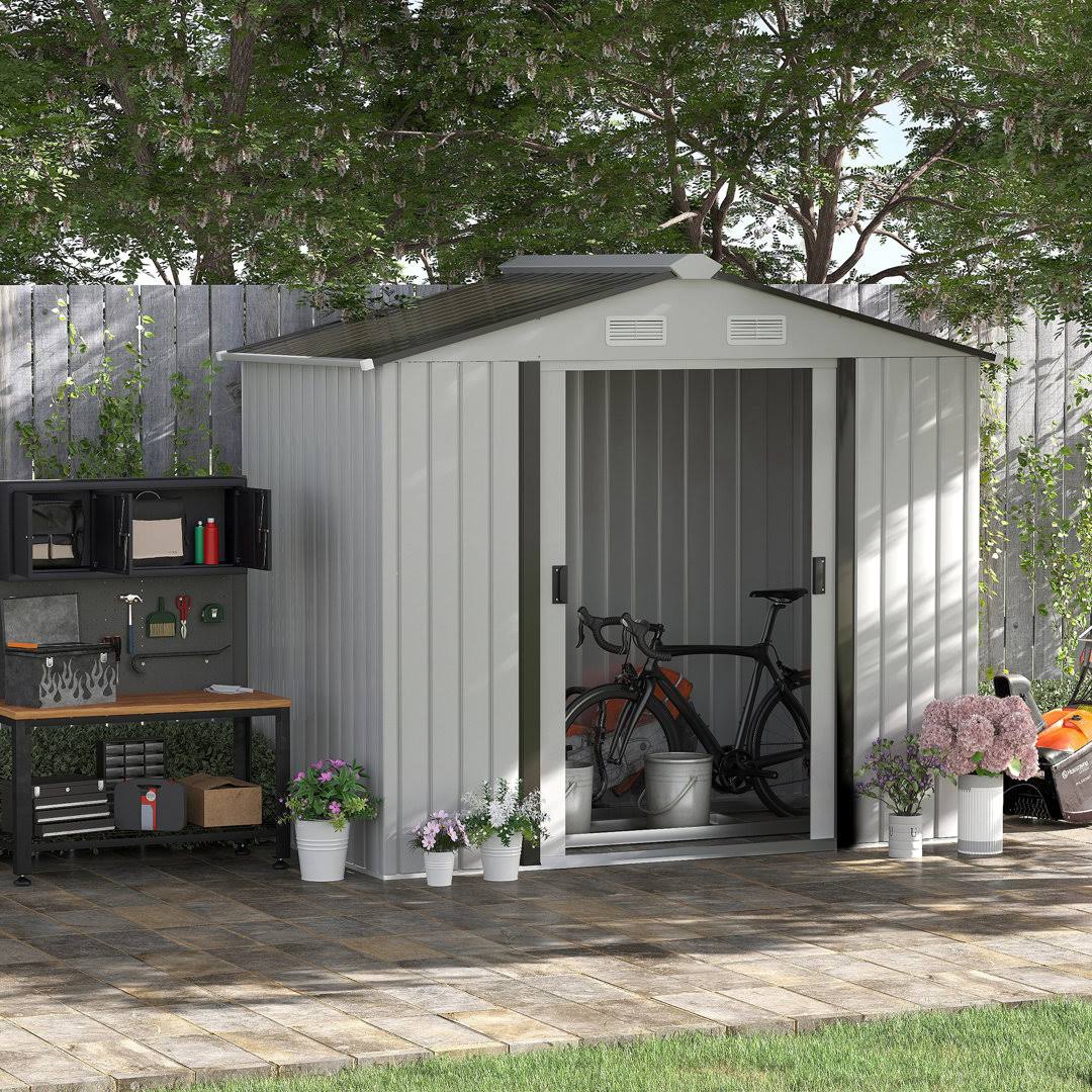 5960d7a899b10d9488af0d2275495d089b7e94475341853f76c650f022af8032.jpg 7 ft. W x 4 ft. D Metal Storage Shed Outsunny - Image 1