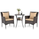 Tangkula 3 Pieces Patio Wicker Bistro Set | 2 Rattan Chairs w/ 2-Tier Tempered Glass Table