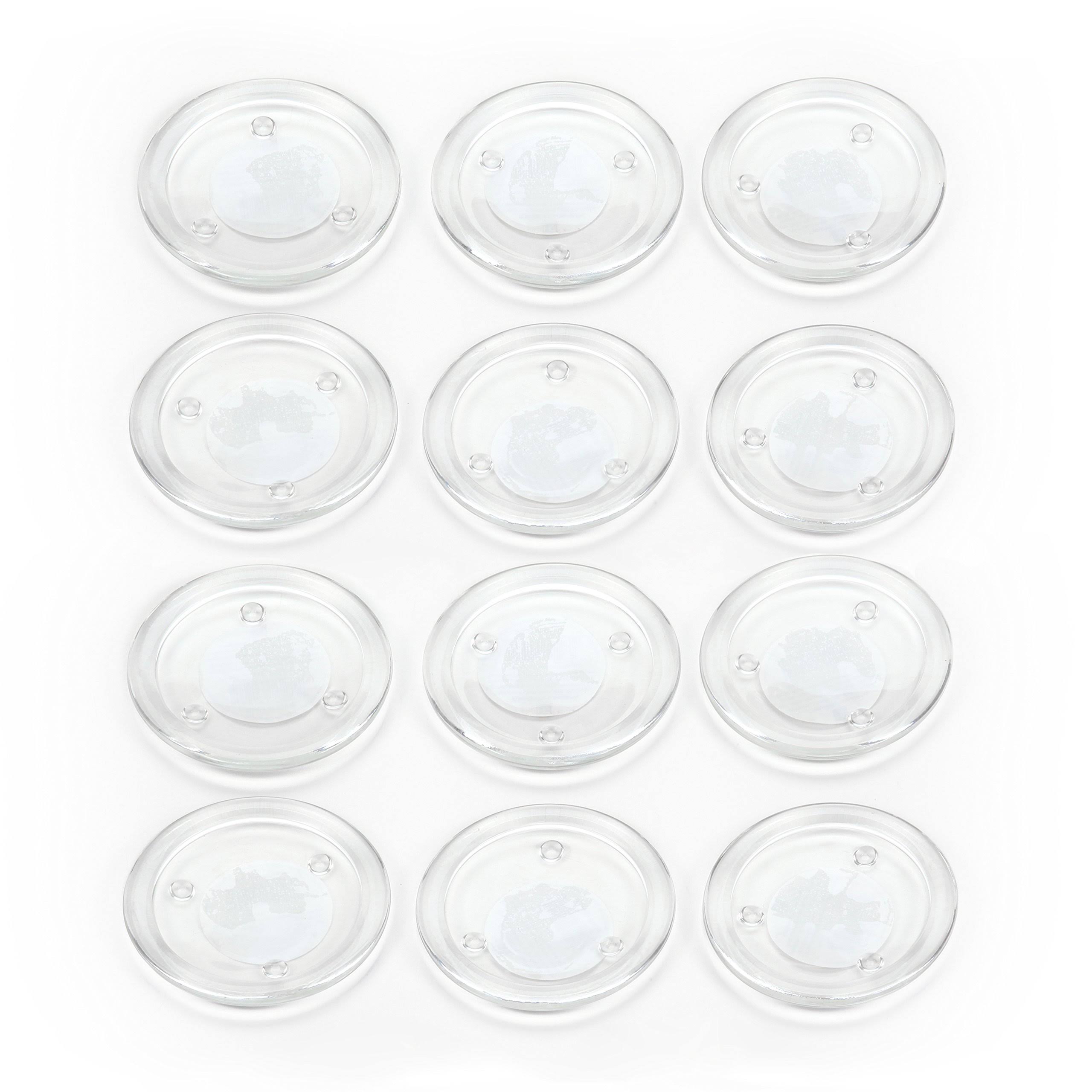 598d6cdb7512c17e151ccc7bf82a0a37dde957c24a65e39f0e29619374f00b1a.jpg Hosley's Set of 12 Clear Glass Pillar Plates - 4" Diameter. Ideal or Use for Weddings, Parties, Spa, Pillar or Votive Candle - Image 1