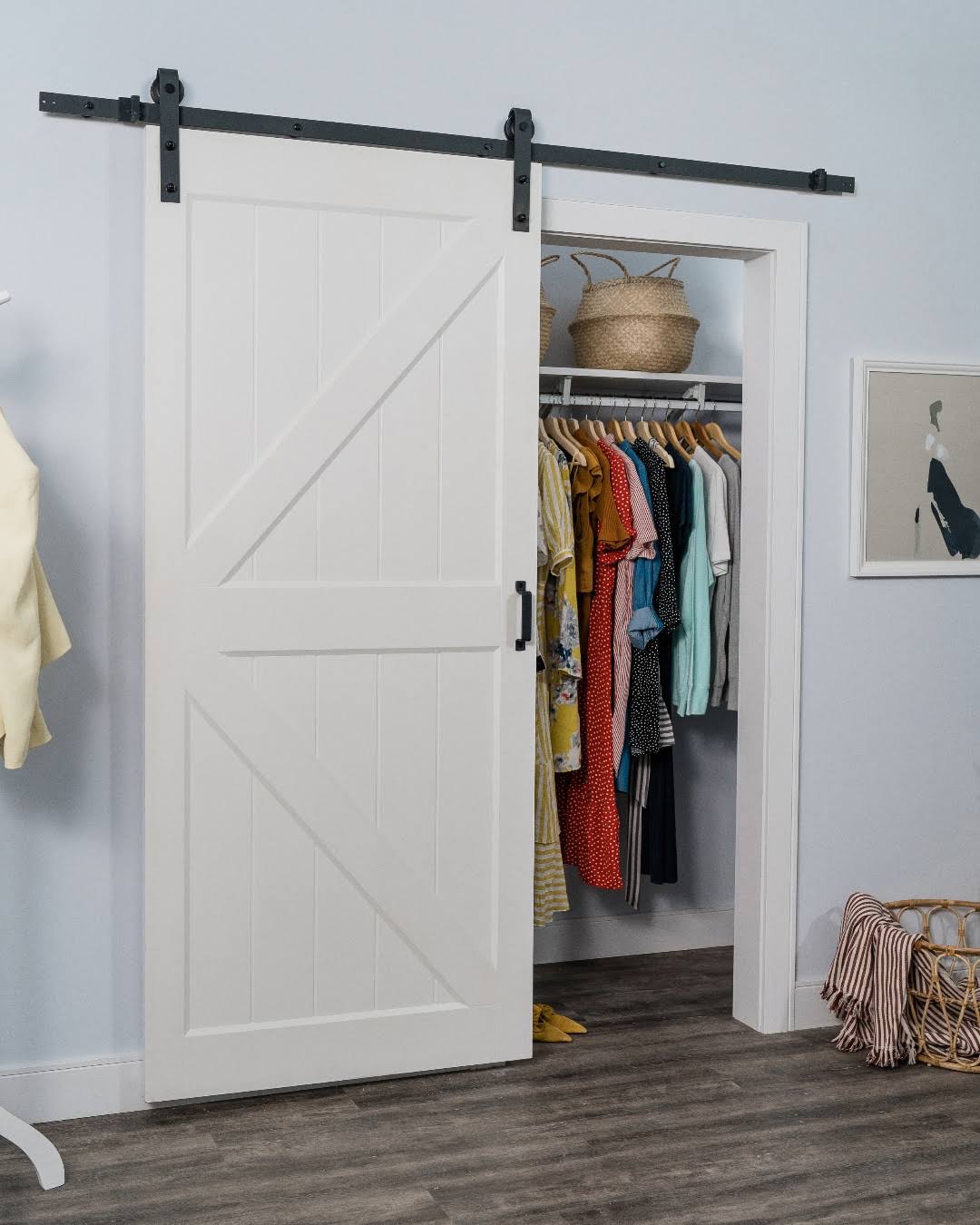 5991abc6ced5a3a2bddf9bad4fbee60df6f3581eb441a5eecb9bddbf9feaca69.jpg Renin Hollow Core K Brace 36-in x 84-in White K-Frame Prefinished MDF Single Barn Door (Hardware Included) | HC052P01PR1PRE36084 - Image 1