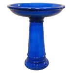 at Home Providence Beauly Blue Ceramic Birdbath 22.8"