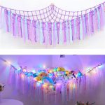 FYANER Stuffed Animal Net Stuffed Animal Storage Hammock with LED Lights Colorful Tassels Hammock Hanging Stuffed Toy Storage Organizer Holder for