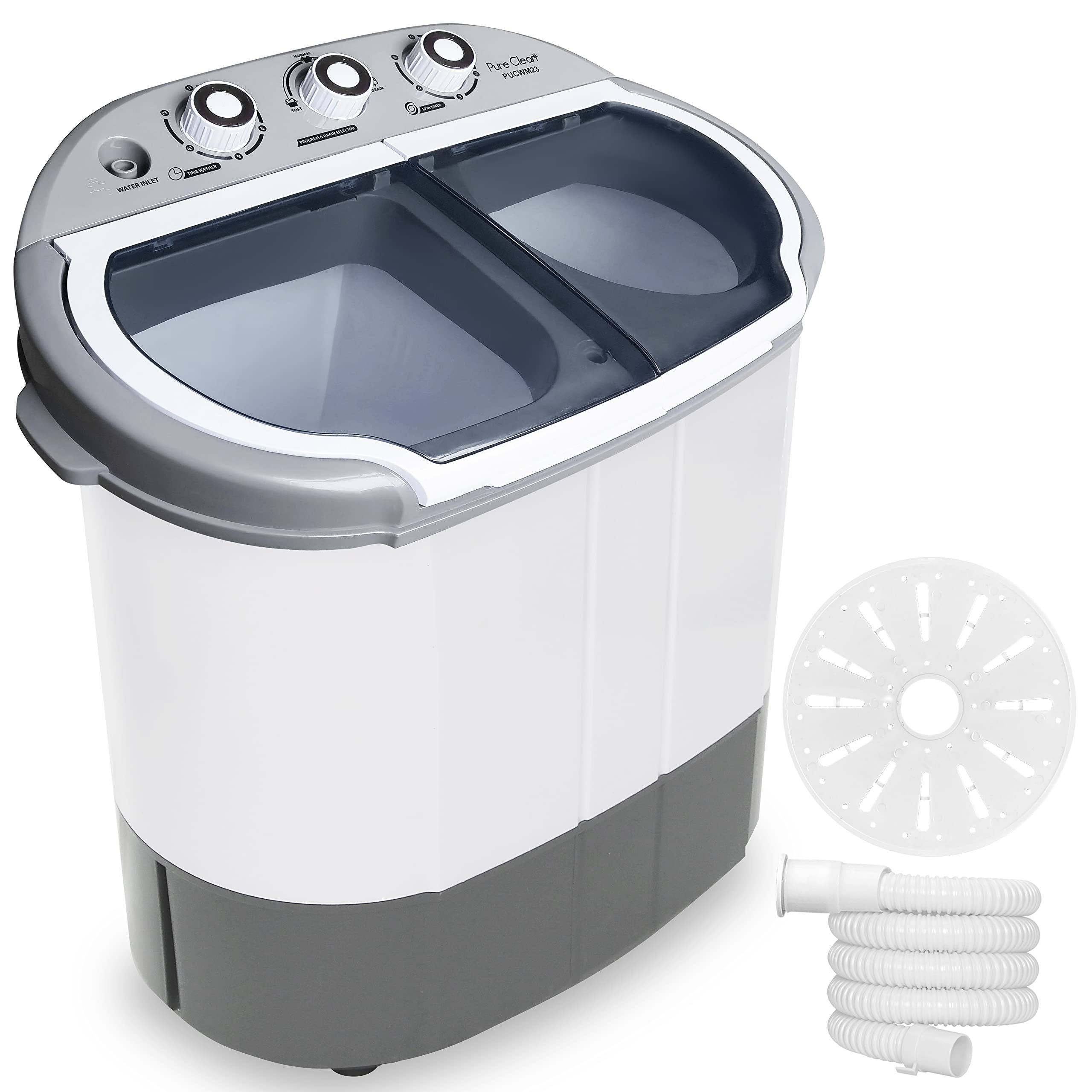 59c6637e59011fa4d85c84cb6c7a99c2bb5fee8b3af0ae61c663e3368e61cf90.jpg Pyle Compact Home Washer & Dryer, 2 in 1 Portable Mini Washing Machine, Twin Tubs, 11lbs. Capacity, 110V, Spin Cycle w/Hose, Translucent Tub - Image 1