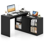 Tangkula L-Shaped 48" Reversible Corner Writing Desk with 2-Way Cabinet & 4 Storage Compartments