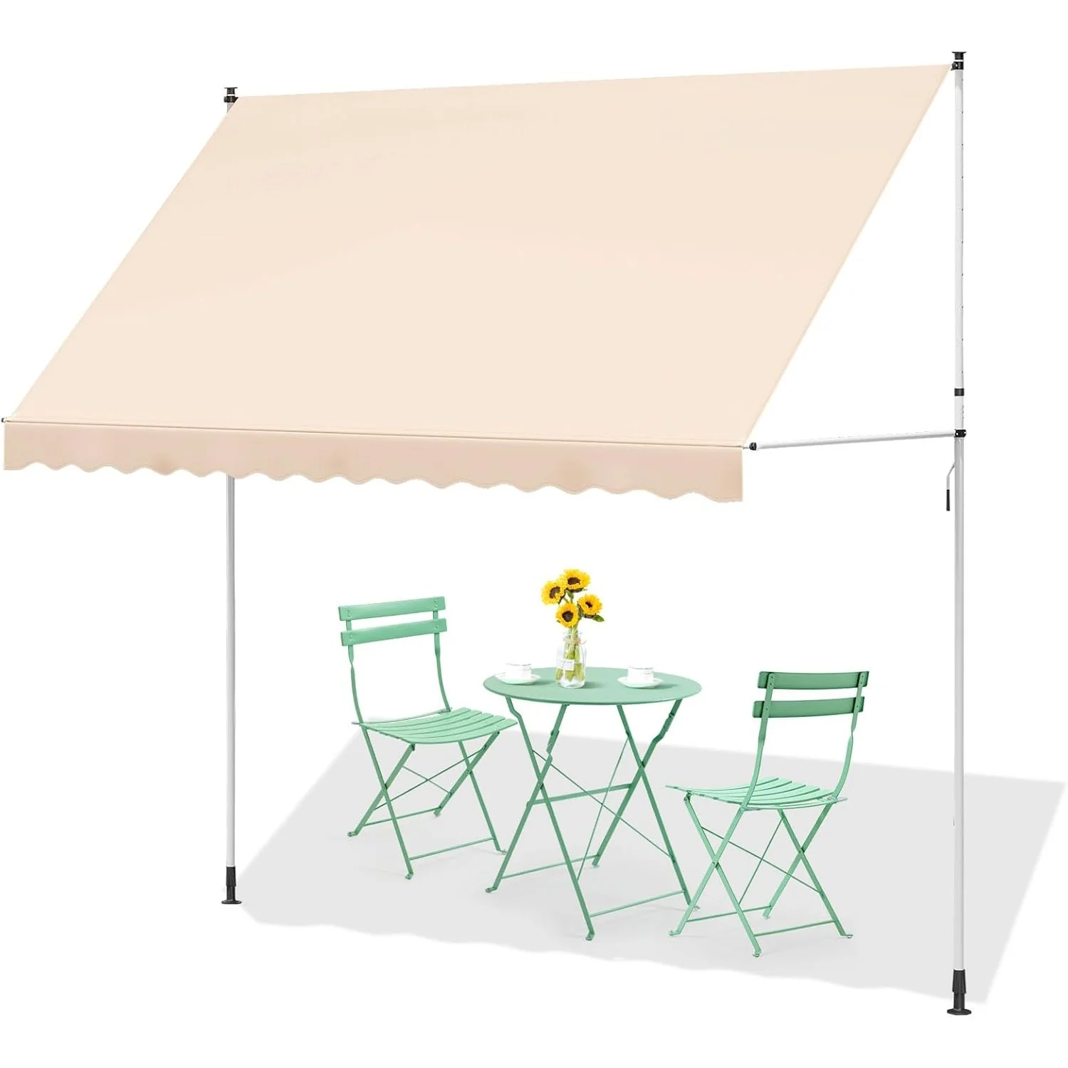 59e086f928fd4579cb454a6e4ce9c96ae9df48a711f74f367c80054d3c37a772.webp AECOJOY Manual Retractable Awning, 118" Non-Screw Outdoor Patio Awning, Beige - Image 1