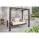 61 in. Metal Wicker Patio Daybed Swing with CushionGuard Almond Biscotti Cushions