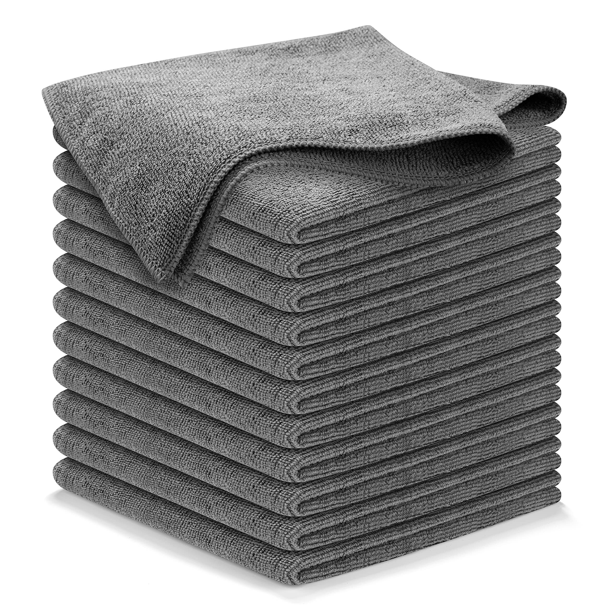 59fd037ee9657e68f05bd1c6200e6baa810542d4789d437a4e9c65d759bd56f6.jpg USANOOKS Microfiber Cleaning Cloth Grey - 12 Packs 16 inchx16 inch - High Performance - 1200 Washes, Ultra Absorbent Towels Weave Grime & Liquid for - Image 1