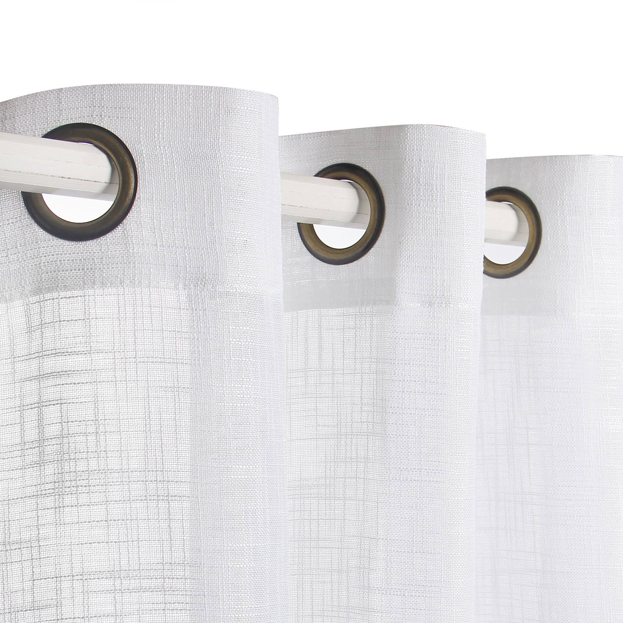 5a0a229ee340a30d32245bfad584db8811bf6b288e5021c6edf2964c92a1e58a.jpg VOILYBIRD Palma White Linen 108 Inches Long Semi Sheer Curtains Set of 2 Panels Bronze Grommet Top (52W x 108L, White) - Image 1