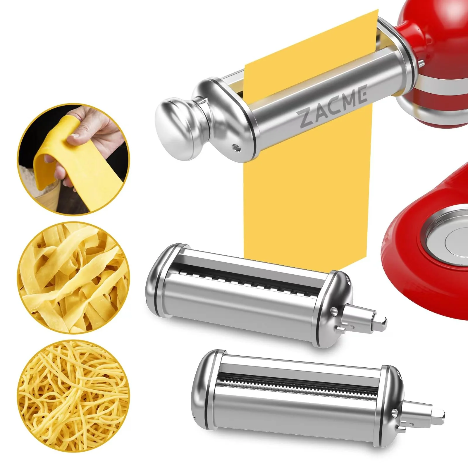 5a1458cdf5257ef1f39b455a509b54b0da1ac6978f6f3daa7fabf260c49f7621.webp ZACME 3 Piece Pasta Maker Attachment Set for All KitchenAid Stand Mixer - Image 1