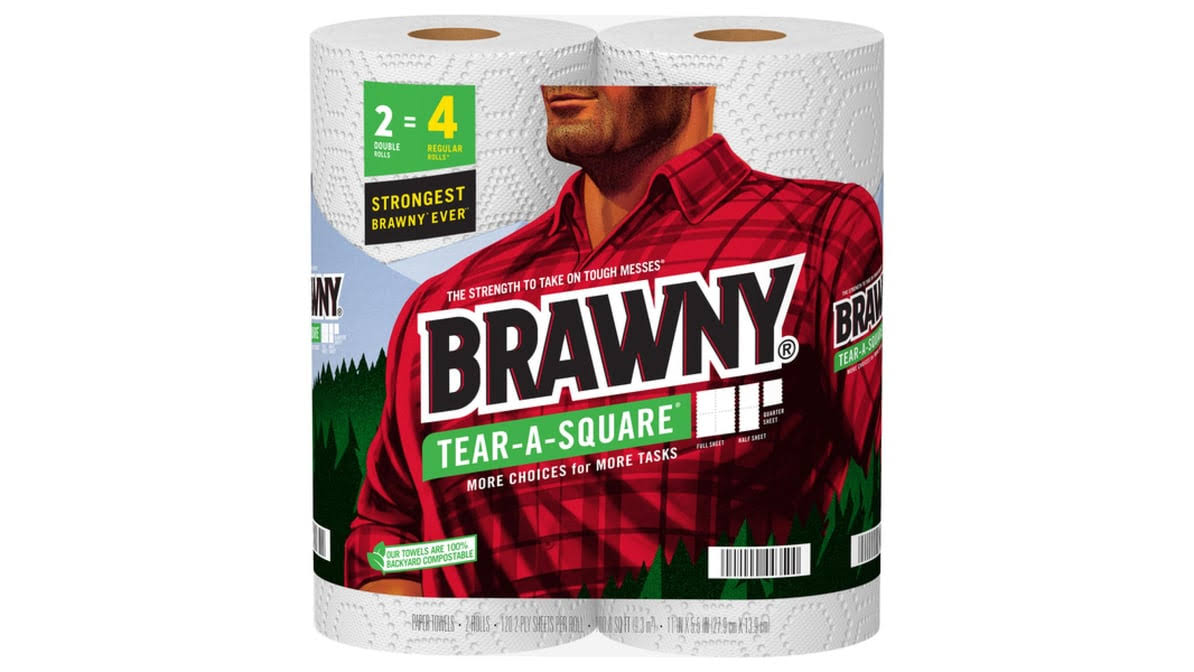 5a199d7105b7819e95c5058815691bb066bc38af068c6c8611b709452912e1af.jpg Brawny Tear-A-Square Paper Towels, Double Rolls, 2-Ply - 2 rolls - Image 1