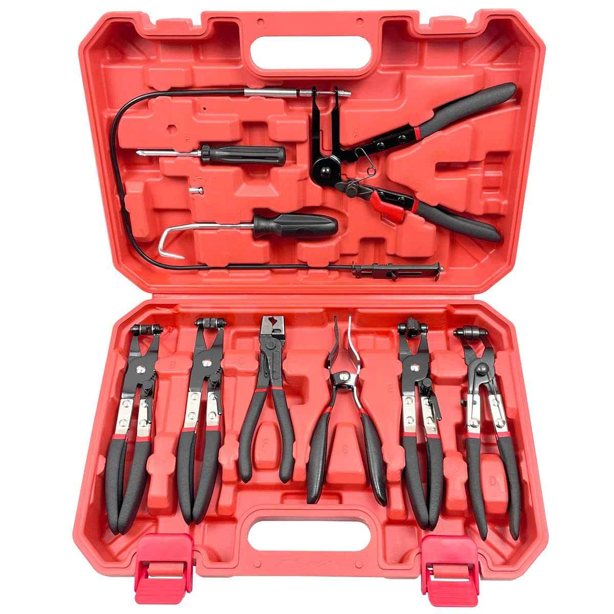 5a1c52232b9f545ac73c4411ec40d6e25447e54fb18a14313c7d116e7d234f9e.jpg 9pc Hose Clamp Pliers, Flexible Wire Long Reach Hose Clamp Pliers Set for Automotive Coolant Radiator Heater and Water Hose, Auto Clamp Remove Tool - Image 1