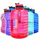 QuiFit Motivational Gallon Water Bottle - with Straw & Time Marker BPA Free Large Reusable Sport Water Jug with Handle for Fitness Outdoor