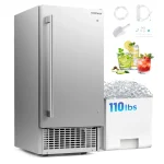 110 LBS/24H Commercial Ice Maker, 15" Built-in Undercounter Ice Machine with 25 LBS Storage & Reversible Door for Home Bar, Restaurant
