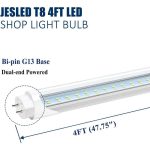 JESLED T8 4ft LED Light Bulbs 24W 6000k-6500k 3000lm T12 4 Foot LED Tubes Replacement for Fluorescent Fixtures Clear Dual Ended