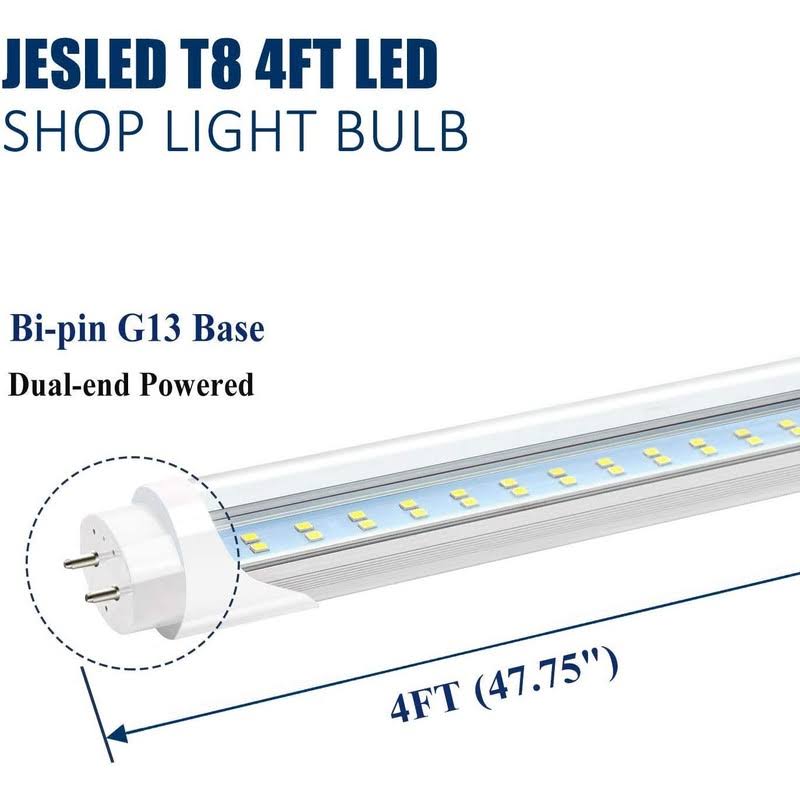 5a62eb9c6efada2eeb7f3abcbf379269f0ba89377f2dc4ad2d298638f8d2084d.jpg JESLED T8 4ft LED Light Bulbs 24W 6000k-6500k 3000lm T12 4 Foot LED Tubes Replacement for Fluorescent Fixtures Clear Dual Ended - Image 1