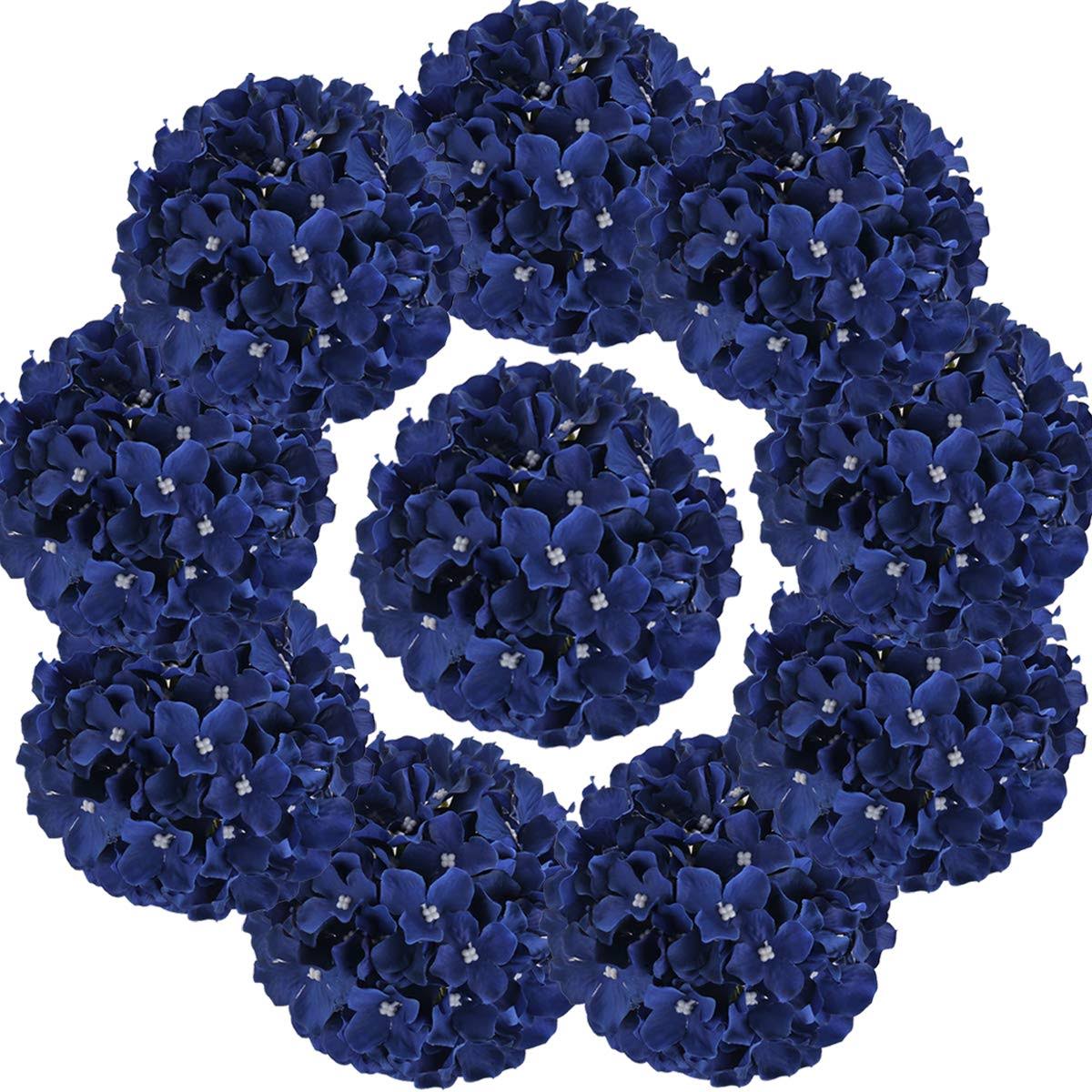 5a648b40af54c58a730ab46d0a0967a5a9af6108369092975c7abd01fa316e34.jpg Flojery Silk Hydrangea Heads Artificial Flowers Heads with Stems for Home Wedding Decor,Pack of 10 (Royal Blue) - Image 1