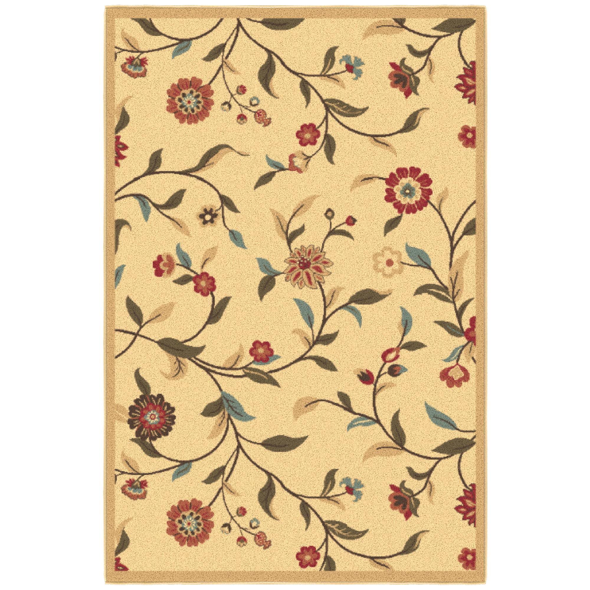 5aa0dee0543ea2bf47b718f6e3446ea83374b1f1da03de202851bb2158d64b19.jpg Ottomanson Ottohome Collection Beige Floral Garden Design Non-Skid Area Rug (3'3"X5'0") - Image 1