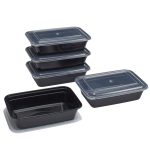 Mainstays Meal Prep Food Storage Containers, Rectangle, 5 Count, Size: NA, Black