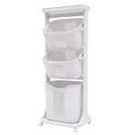 Bazargame 3 Layer Laundry Hamper Basket Sorter Wash Clothes Storage Organizer Rolling Cart with Pulleys, used in The Bathroom Bedroom to Store Dirty Clothes