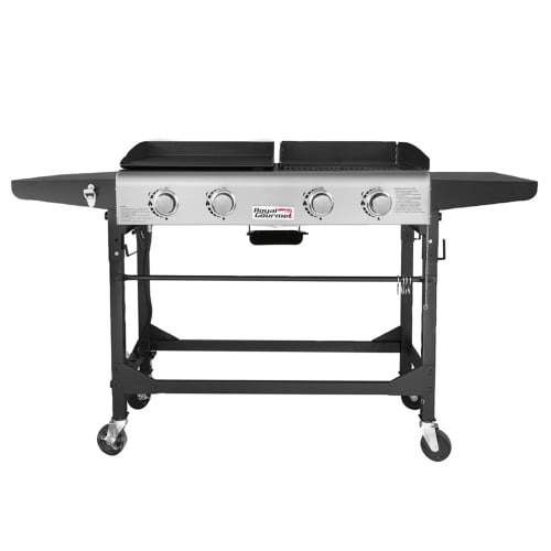 5ae1fc0047ce7624712ec4d19424e9a8d2e31dc63f181cecabfd25358be71d09.jpg Gourmet 4-Burner GD401 Portable Flat Top Gas Grill and Griddle Combo with Folding Legs - Image 1