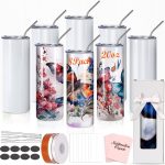 Sublimation Tumblers Bulk 20 oz Skinny,Stainless Steel Double Wall Insulated Sublimation Tumbler Cups,Sublimation Blanks Tumbler with Lid,Straw