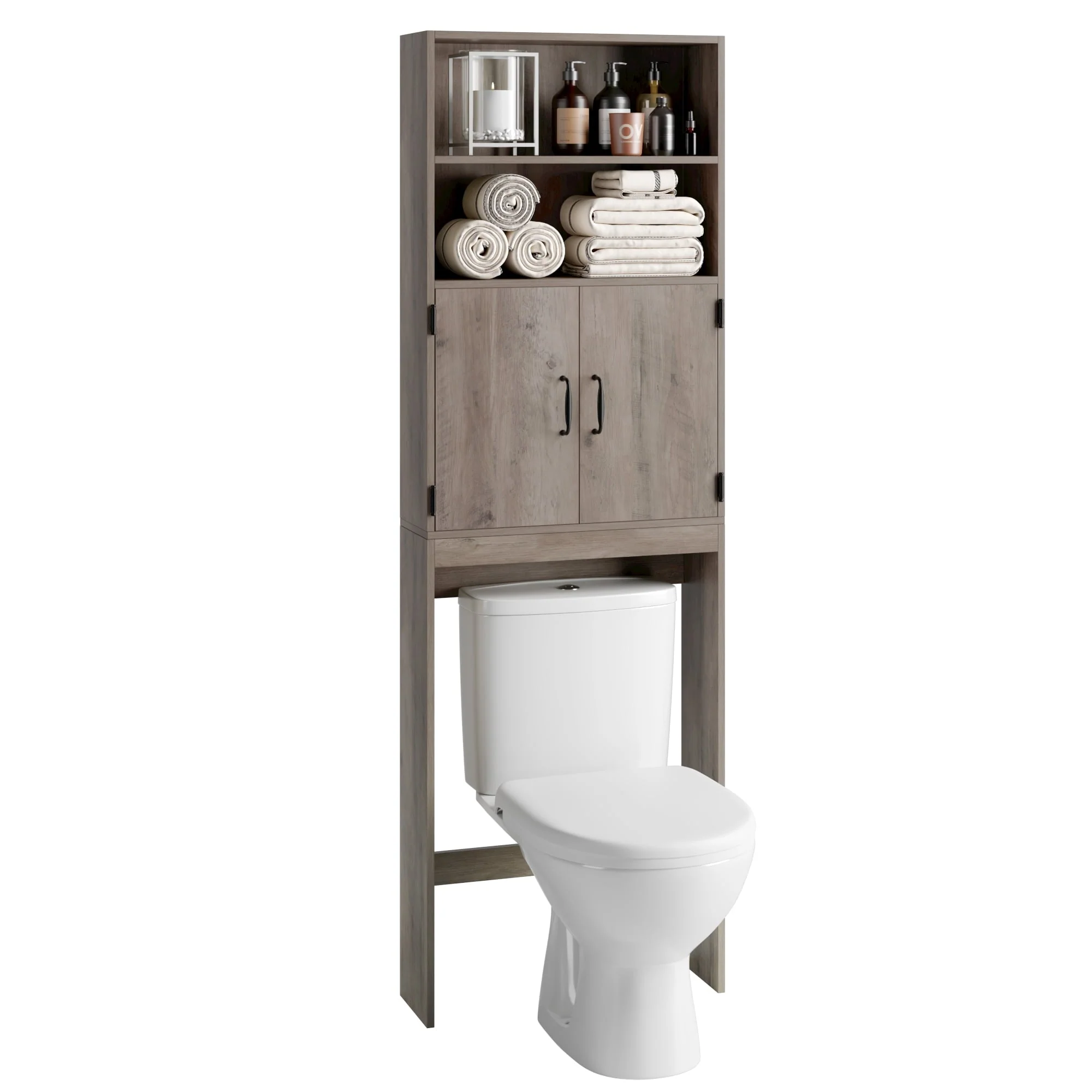 5aee8cb521c3e77d612a9eaef9187e2dccef457a02528ad98110f6b4f9af1141.webp Homfa Over Toilet Storage Rack, Bathroom Storage Cabinet Over Toilet with 4 - Tier Shelves and 2 Doors, Gray Finish - Image 1