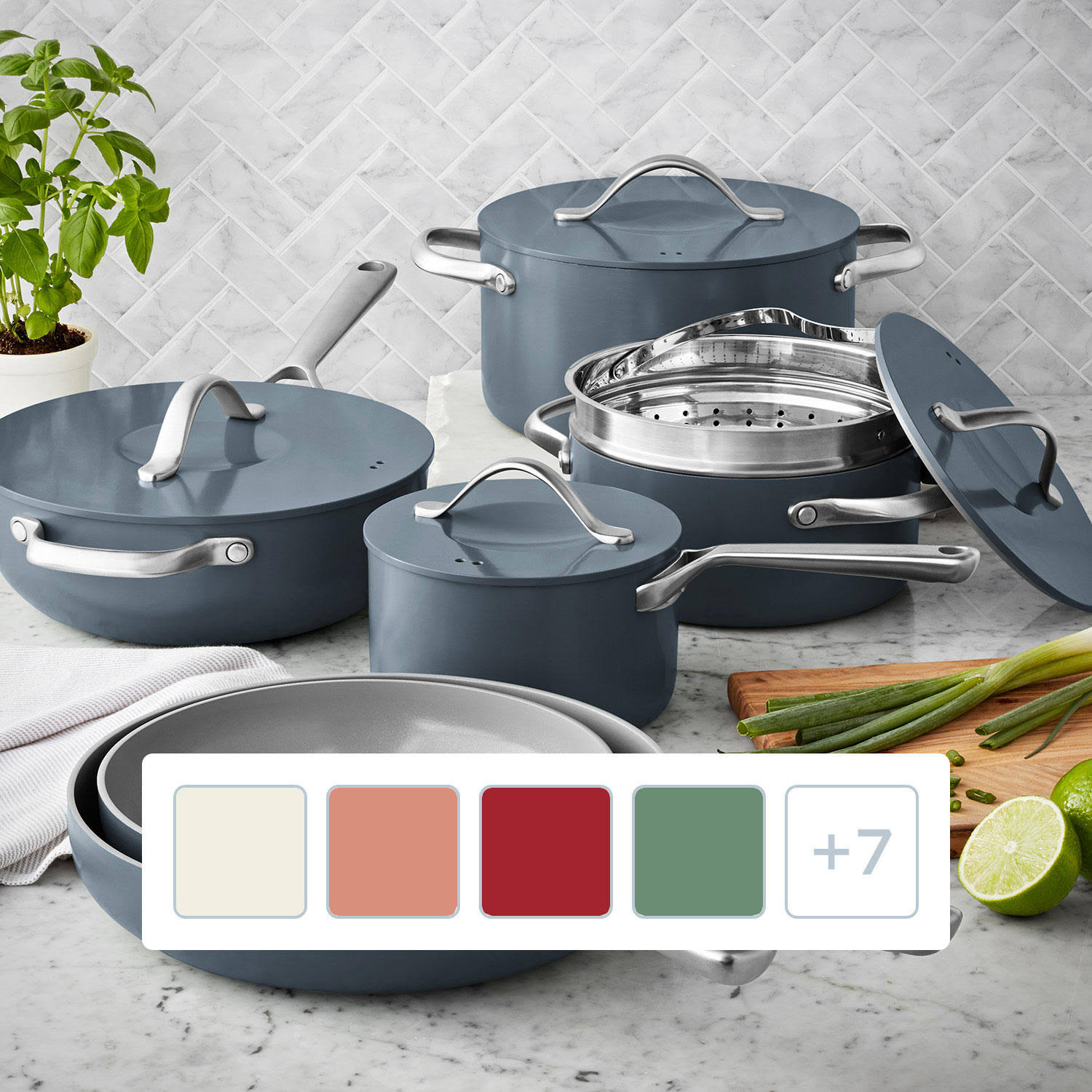 5aff8e0b0ae4525831e9c7dc4aa424063294eb7f7e0ba992d087812544eee665.jpg Member's Mark 11-Piece Modern Ceramic Cookware Set (Gray) - Image 1