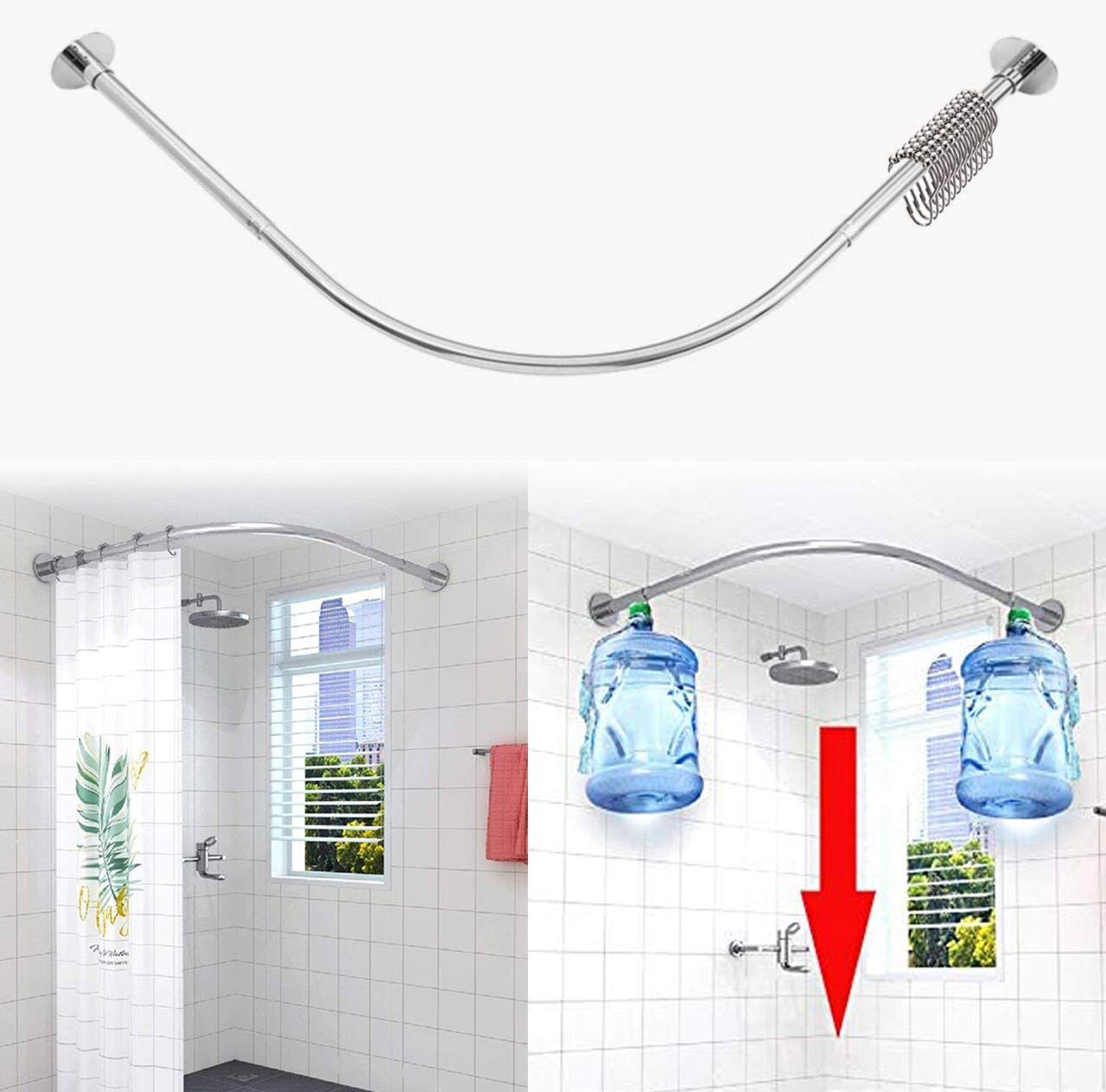 5b4510b99f3ed39a631c396905ed40cc3fa617c9f3de4714a0411c706108b20d.jpg Tanxih Corner Shower Curtain Rod Adjustable Stainless Steel L Shaped Rack Drill Free Install for Bathroom, Bathtub, Clothing Store (Silver, 70-100cm - Image 1