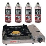 Chef Master 90019 Butane Stove, Portable Camping Stove, Portable Stove for Camping with 4 x 8 oz Butane Fuel, Camp Stove - Emergency Stove for