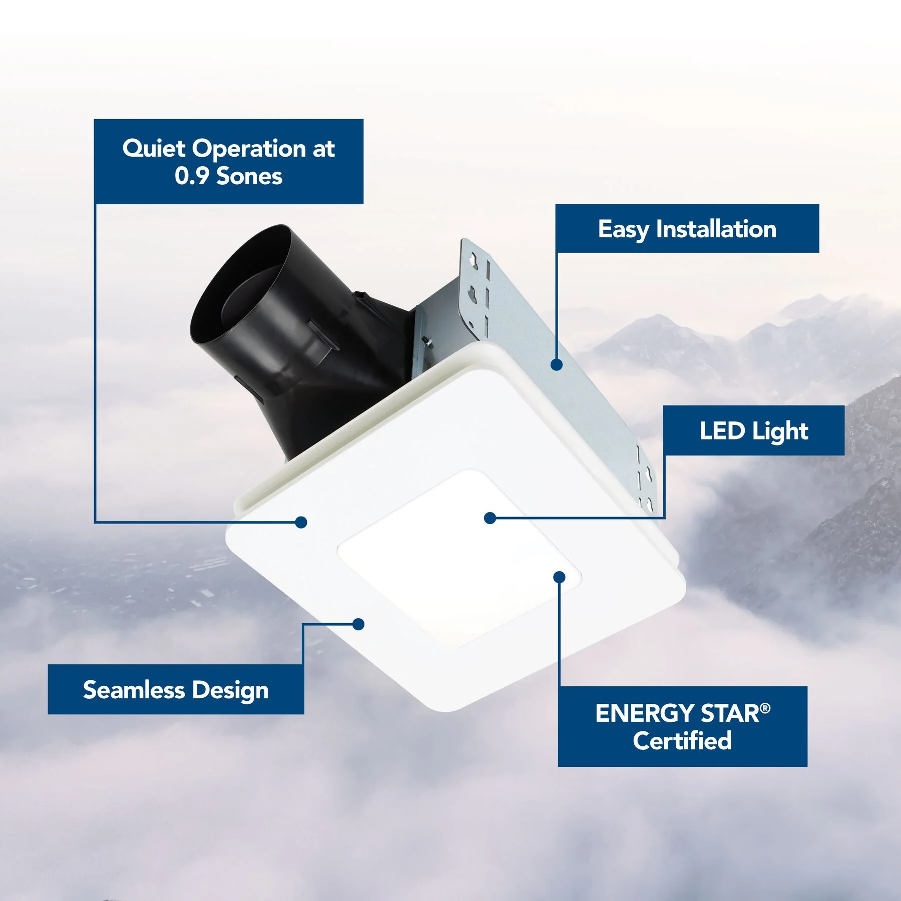 5b9db8b0430df35b080c59da50935b2e24886916dfca1cc2cae4eac01f815b48.webp 0.9-Sone 60-CFM White Lighted Bathroom Fan (ENERGY STAR Certified) - Image 1