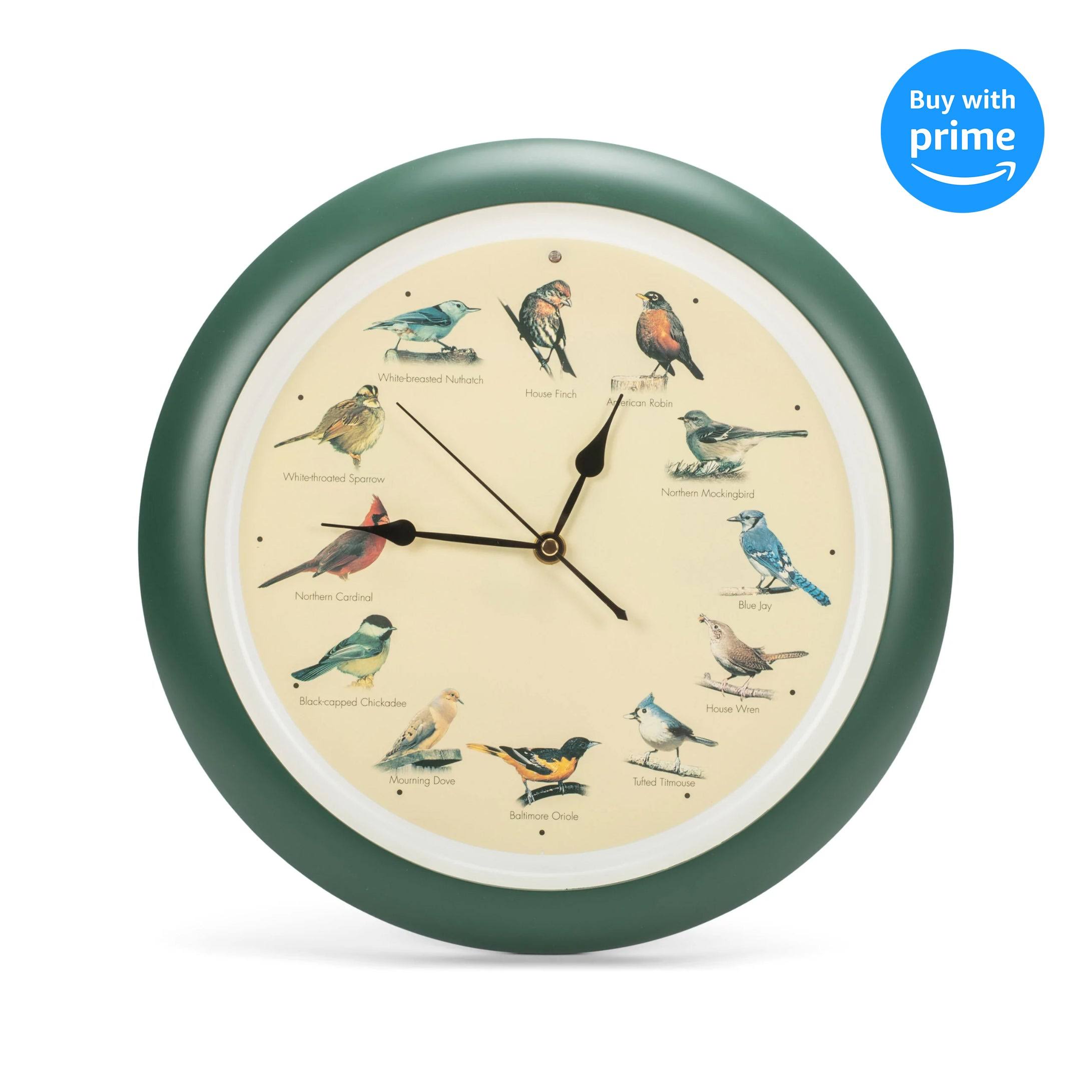 5bbbb85d5cb3deab46deb5ab48f3a1e4564269726ed46393c597d2e07dc6c6a9.jpg Mark Feldstein and Associates Original Singing Bird Wall Clock, 13 inch, Green - Image 1