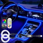 Jushope Interior Car LED Strip Lights, RGB USB Car Ambient Lighting with Fiber Optic, El Wire Car Accessories (2 in 1)