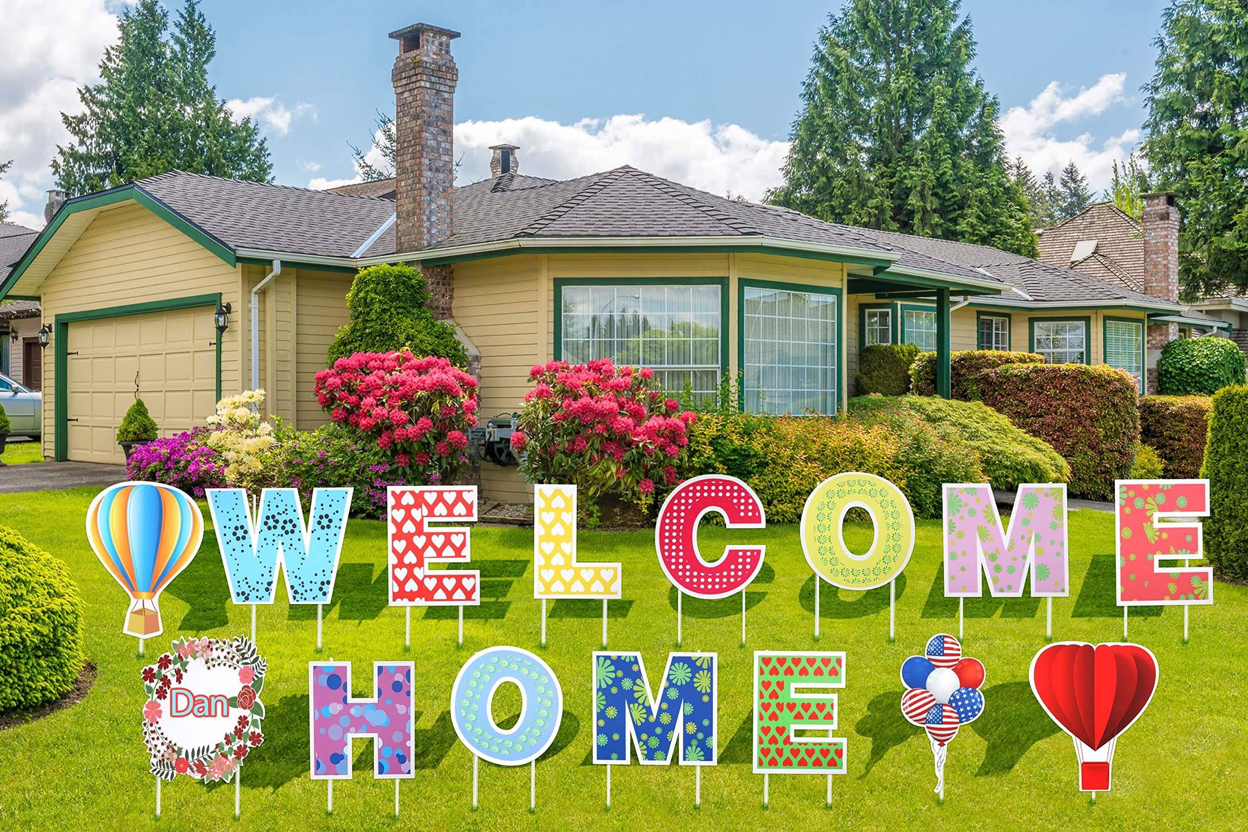 5bce21f6557ec7a95b3efdcc621ae3ba05a4aef271cb8ebd3c066dcdaa206eaf.jpg Welcome Home Yard Signs with Stakes Support Custom Themes ÿ Welcome Back Home Yard Sign Outdoor Lawn Decorations - Set of 15 - Image 1