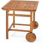 AECOJOY Acacia Wood Outdoor Dining Table for 4, Foldable Top Patio Table with Wheels
