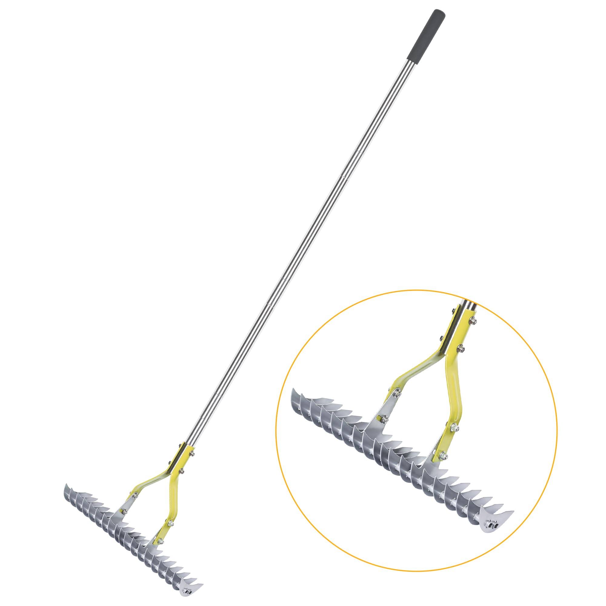 5c38e6e940199f48c114304bc4ccd4e9fa795ef324af2323256d067b815a7c4e.jpg BARAYSTUS Thatch Rake, 15-inch Wide Lawn Thatching Rake for Cleaning Dead Grass, Efficient Steel Metal Lawn Grass Rake with Stainless Steel Handle, - Image 1