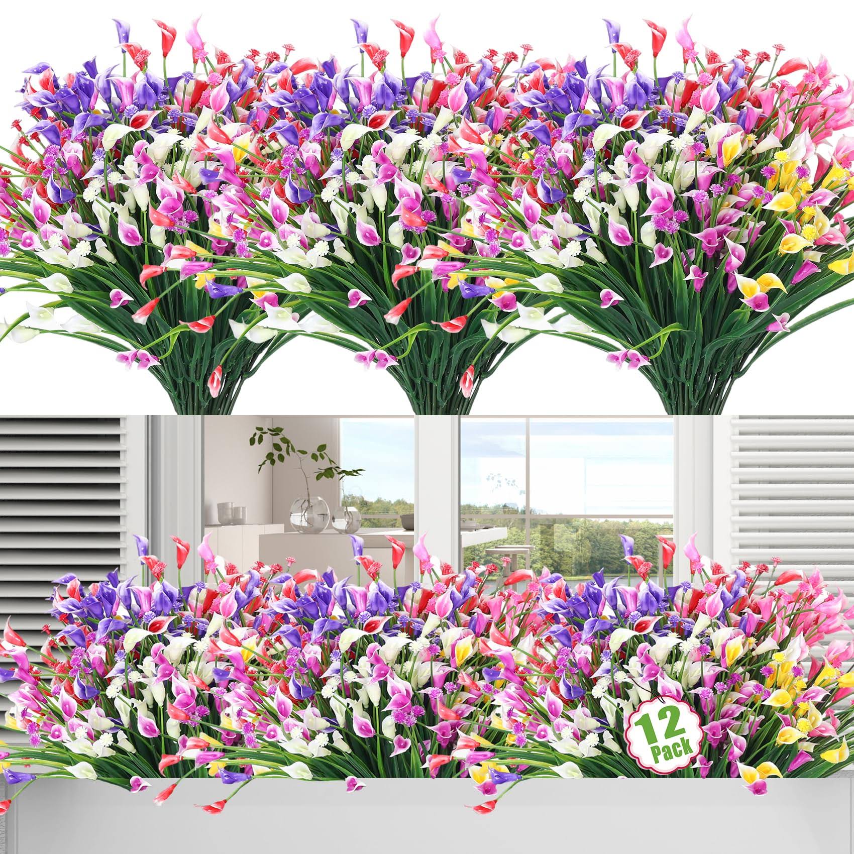 5c488e397c67f06b8e8162a21628503e7c92cb2e25f965fb330f03bb747d36a5.jpg Moulyan 12 Bundles Artificial Flowers for Outdoors UV Resistant Fake Flowers Faux Plants for Hanging Garden Porch Window Box Outside Decoration,Home - Image 1