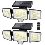 Atronor Solar Outdoor Lights, 265 LED 2800lm Security Flood Lights with Motion Senor, Remote Control, 3 Lighting Modes, 3 Heads Outside Lights, 270��