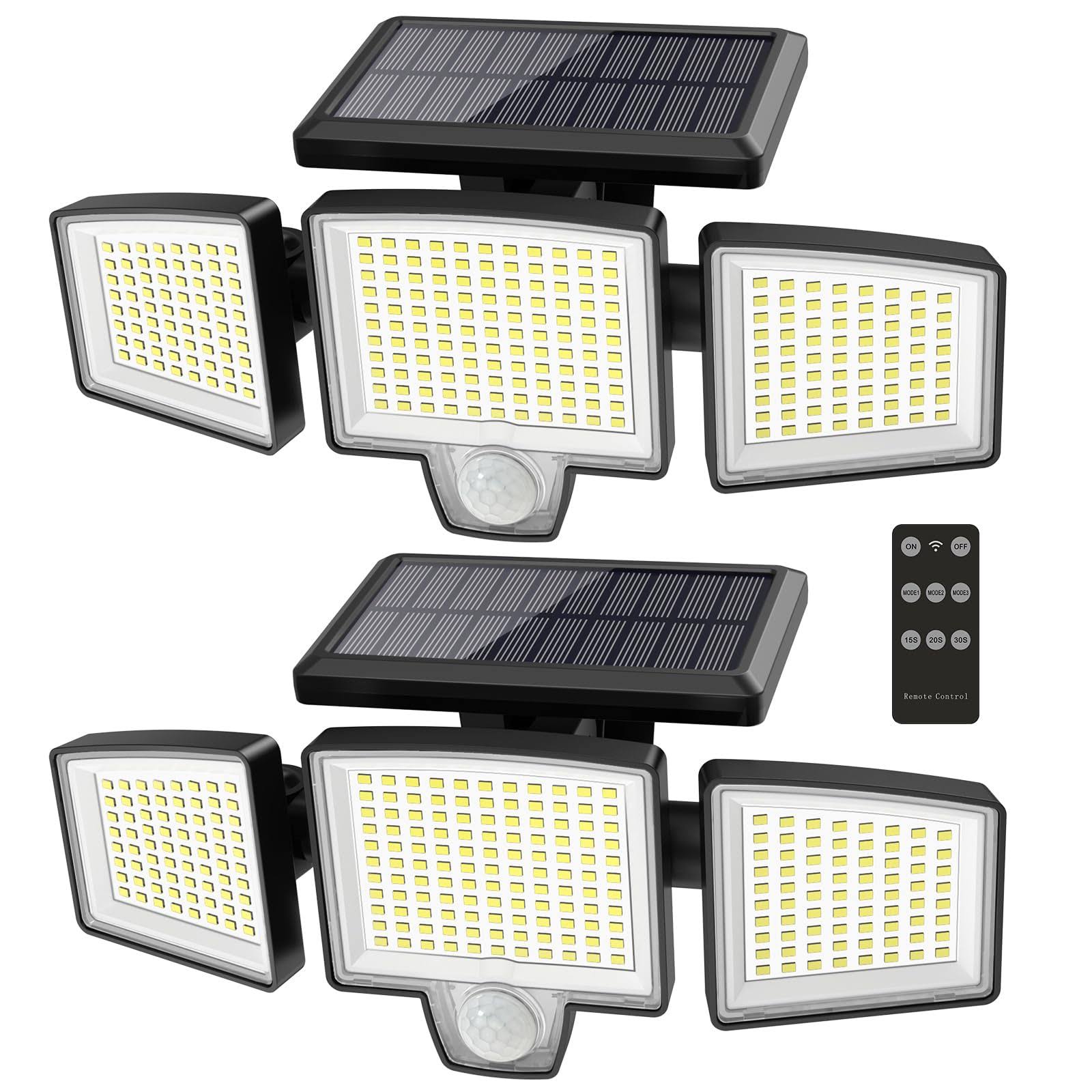 5c4f7f9a90eb5b0a6970909033f3622c55181fc0e2beb89816b9b4037e1cb0f6.jpg Atronor Solar Outdoor Lights, 265 LED 2800lm Security Flood Lights with Motion Senor, Remote Control, 3 Lighting Modes, 3 Heads Outside Lights, 270�� - Image 1