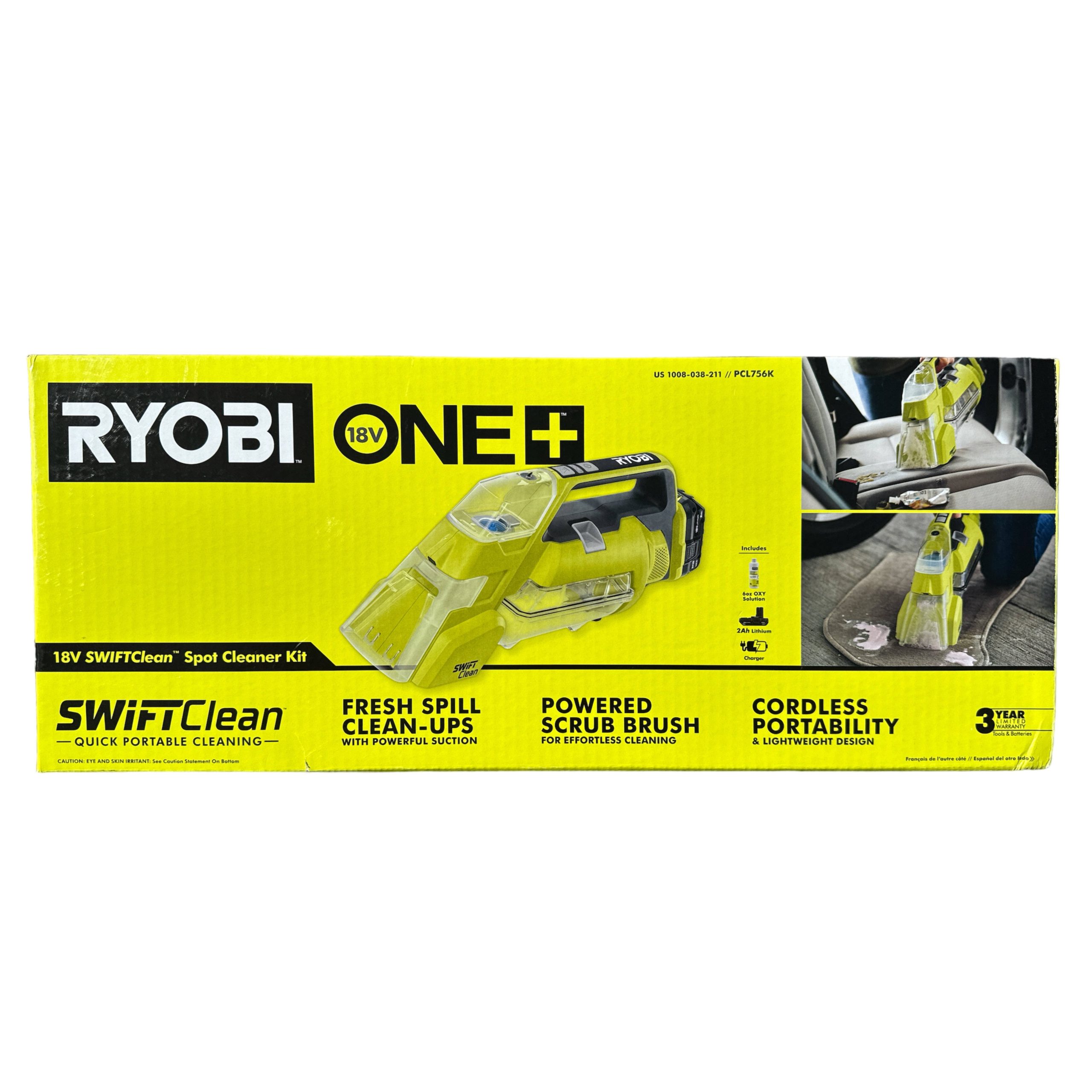 5c56e6c7073605d36d8503902692806e0e5606a8c49a7ce77ed2efb45903ae82.jpg Ryobi ONE+ 18V Cordless SWIFTClean Spot Cleaner Kit with 2.0 Ah Battery and Charger - Image 1