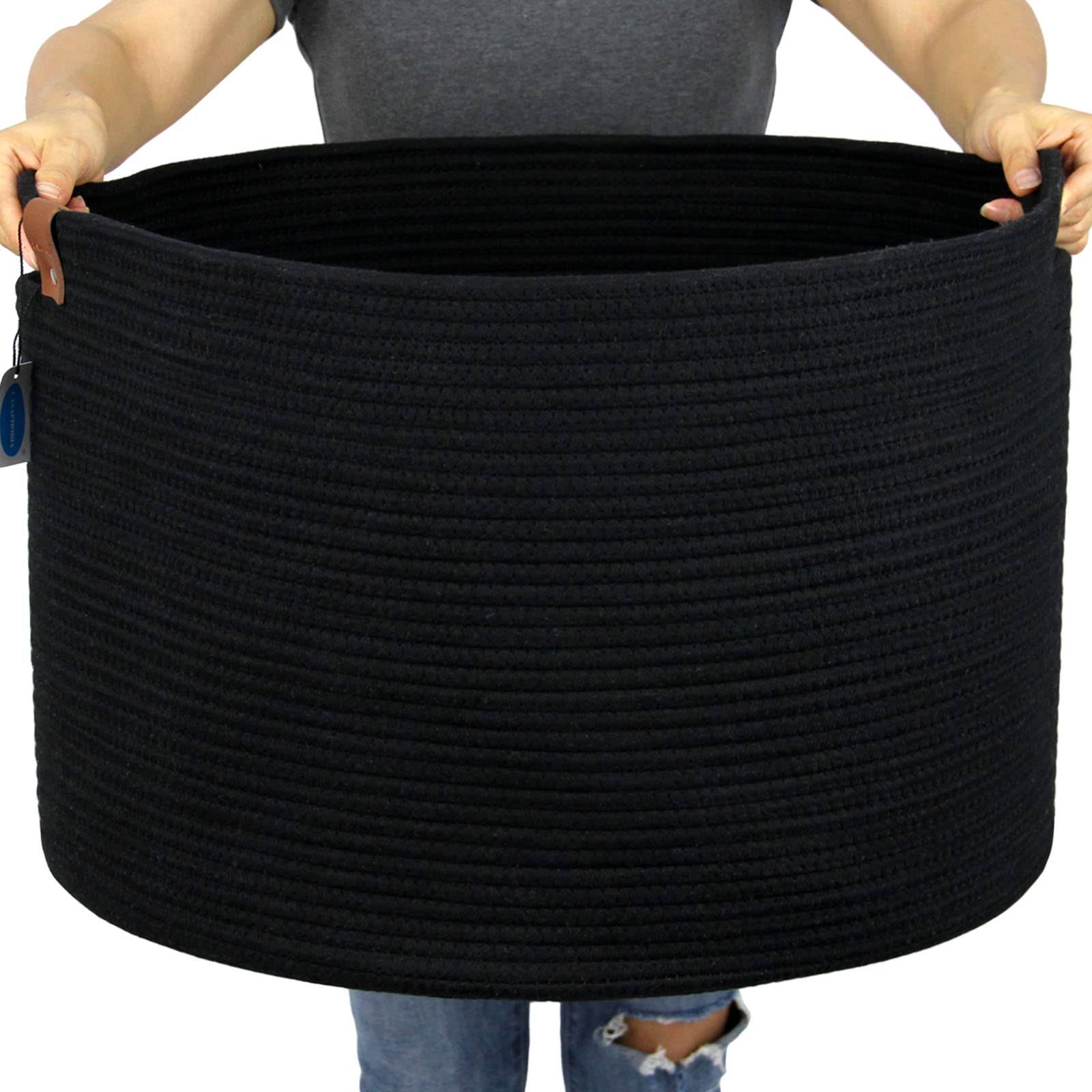 5c6992b56db1ff554ddee1f8fe851032090112b775a75748872b606da65364c2.jpg Casaphoria XXXLarge Cotton Rope Basket for Living Room - Woven Storage Basket with Handle for Blankets, Towels and Pillows Laundry Hamper | Dark - Image 1