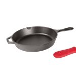 Lodge Cast Iron Skillet with Red Silicone Hot Handle Holder, 10.25-Inch