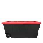 Hyper Tough 50 Gallon Snap Lid Wheeled Plastic Storage Bin Container Black with Red Lid