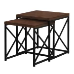 Monarch Specialties 2 Piece Square Metal Nesting Table Set, Cherry/Black